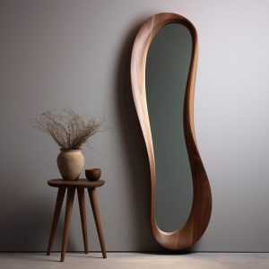 Real Walnut Wooden Frame Mirror,  Asymmetrical Mirror, Irregular Mirror,  Bathroom Mirror, Vanity Mirror, Wavy Mirror, Home Decor Mirror