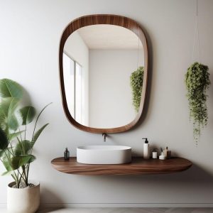 Real Walnut Wooden Frame Mirror,  Asymmetrical Mirror, Irregular Mirror,  Bathroom Mirror, Vanity Mirror, Wavy Mirror, Home Decor Mirror