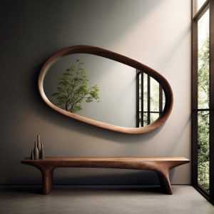 Real Walnut Wooden Frame Mirror,  Asymmetrical Mirror, Irregular Mirror,  Bathroom Mirror, Vanity Mirror, Wavy Mirror, Home Decor Mirror