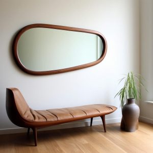 Real Walnut Wooden Frame Mirror,  Asymmetrical Mirror, Irregular Mirror,  Bathroom Mirror, Vanity Mirror, Wavy Mirror, Home Decor Mirror