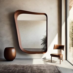 Real Walnut Wooden Frame Mirror,  Asymmetrical Mirror, Irregular Mirror,  Bathroom Mirror, Vanity Mirror, Wavy Mirror, Home Decor Mirror