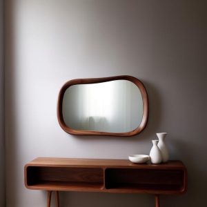 Real Walnut Wooden Frame Mirror,  Asymmetrical Mirror, Irregular Mirror,  Bathroom Mirror, Vanity Mirror, Wavy Mirror, Home Decor Mirror