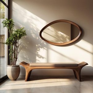 Real Walnut Wooden Frame Mirror,  Asymmetrical Mirror, Irregular Mirror,  Bathroom Mirror, Vanity Mirror, Wavy Mirror, Home Decor Mirror