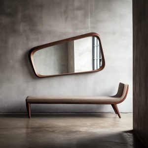 Real Walnut Wooden Frame Mirror,  Asymmetrical Mirror, Irregular Mirror,  Bathroom Mirror, Vanity Mirror, Wavy Mirror, Home Decor Mirror