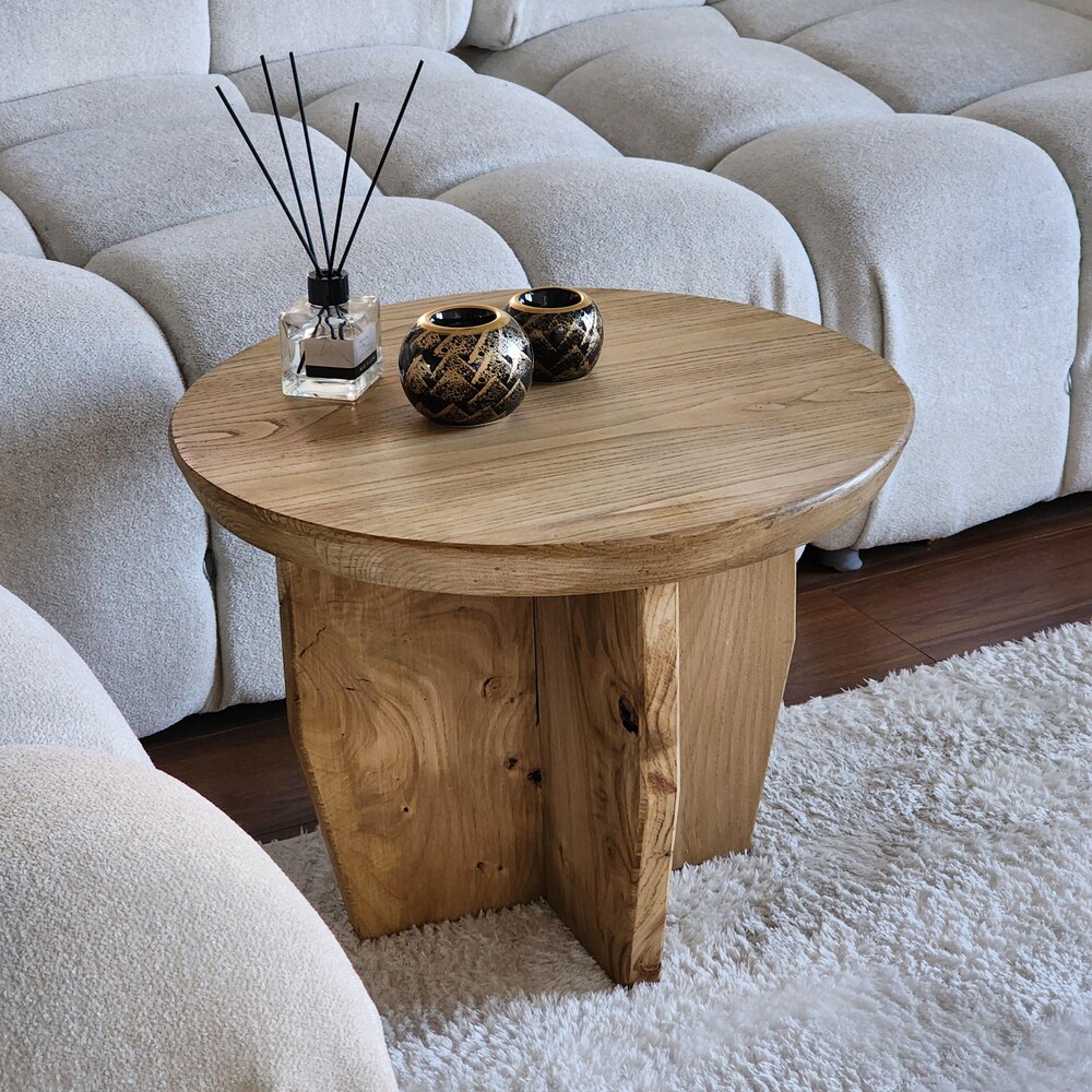 Round Rustic Coffee Table - Minimalist Oak Wood Table - Modern Small Living Room Table - Handmade Solid Wood Side Table - Mother’s Day Gift - Image 3