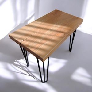 Rustic Hornbeam Wood Coffee Table with Metal Legs - Handmade Modern & Unique Coffe Table for Living Room, Office Decor, Solid Wood Table.