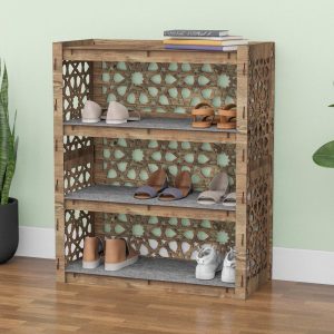 Shoe Rack, Shoe Storage, Entryway Organizer, Wooden Shelves, 4-tier Rack