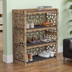 Shoe Storage, Shoe Rack, Entryway Organizer Wooden Shelves, Hexagonica Furniture