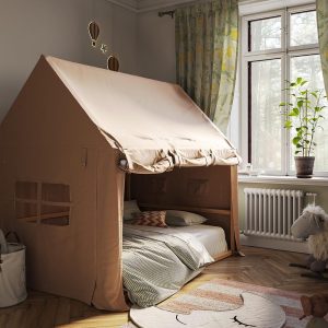 Toddler House Bed,  Montessori Bed Frame for Kids, House-Shaped Teepee Bed, Perfect Children’s Floor Bed and Playhouse, Ideal Birthday Gift