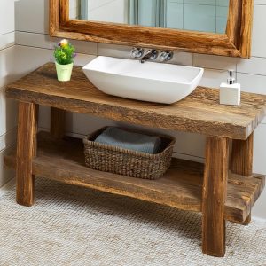 Wooden Rustic Live Edge Bathroom Vanity – Handcrafted Unique Solid Wood – Custom Farmhouse Furniture Single or Double Sinks with Storage