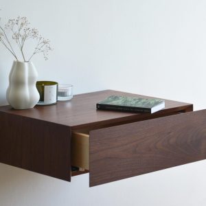 Minimalist floating nightstand with drawer made of walnut | various sizes | single or double