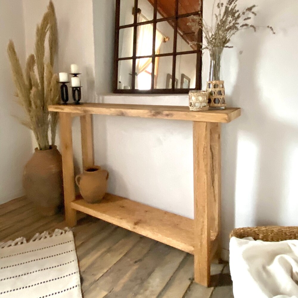 Tall Narrow Oak Console Table, Skinny Rustic Sofa Table, Narrow Entryway Table Wood, Rustic Console Table Hallway