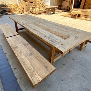 Long Dining Table Reclaimed Wood, 12 Foot Farm Table, Large Dining Table Rustic, Reclaimed Wood Dining Table and Bench