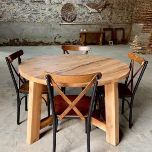 Rustic Oak Farmhouse Kitchen Table Round, Rustic Wood Dining Table Round, Round Oak Dining Table