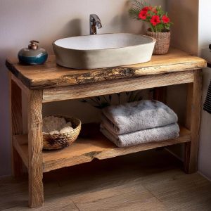 Solid Rustic Bathroom Vanity - Custom Handcrafted Farmhouse Small Live Edge Reclaimed and Barn Wood Vanities - Unique Design- Home Decor