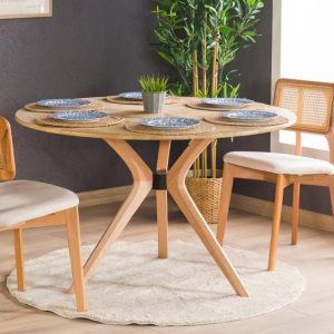 Round Dining Table with Butterfly Leg, 2 to 8 Person Seat Dining Room Large Dinner Table, Solid Oak Wood Table Circular Kitchen Furniture
