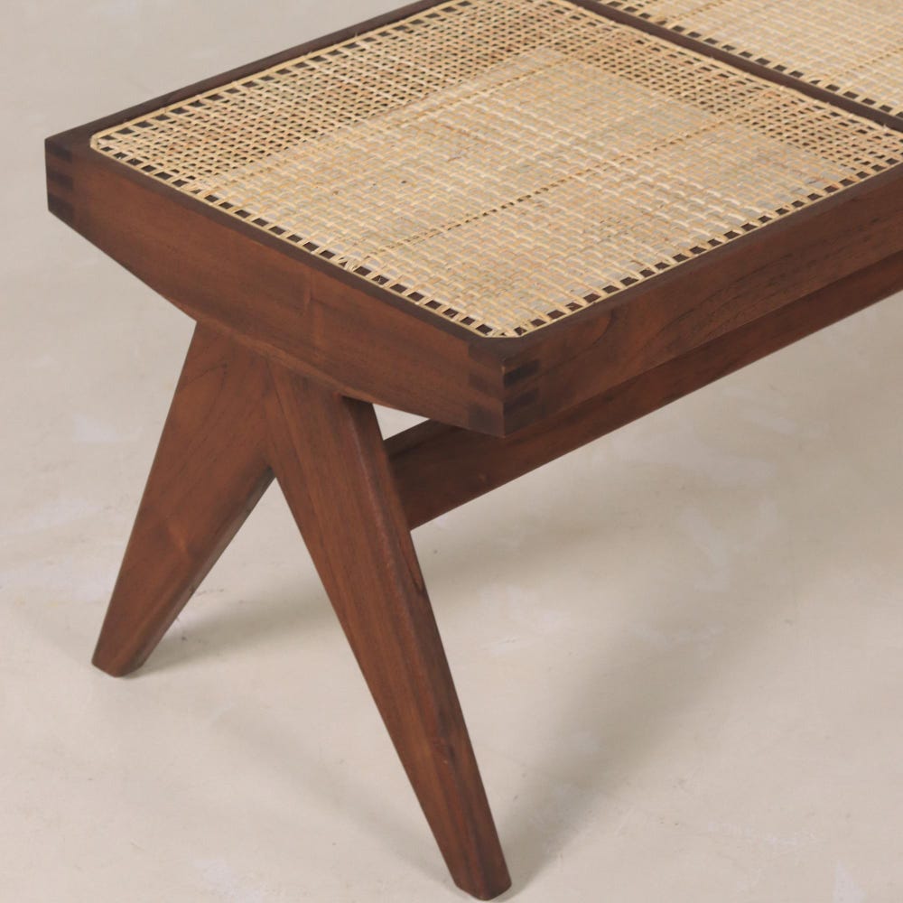 Cane Bench - Teak & Handwoven Rattan - Image 3