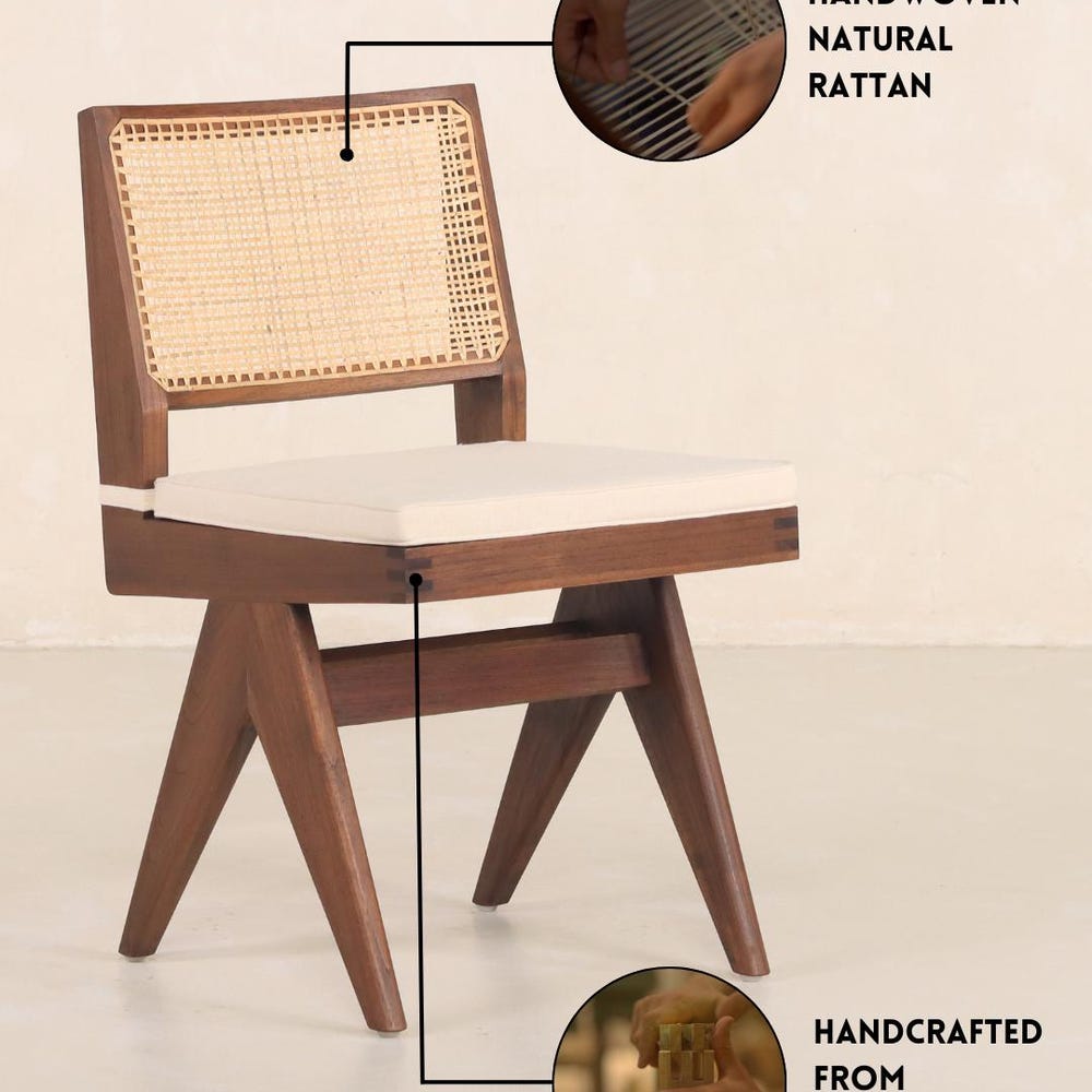Chandigarh Capitol Cane Chair - Teak and Handwoven Rattan - Image 3