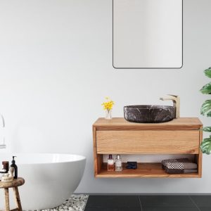 NEW! Solid Wood Vanity Bathroom Vanities Push to Open Drawer Bathroom Vanity Floating Vanity Marble Sink Vanity Oak Vanity Chestnut Vanity