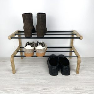 2 Tier Freestanding Wooden Shoe Rack | Small Shoe Shelf Stand | Space Saving Floor Shoe Organizer for Entryway