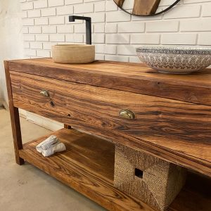 Handmade Rustic Barnwood Bathroom Vanity with Reclaimed Wood, Custom Wooden Bathroom Vanity Sink, Handcrafted Double Sink Vanity With Drawer
