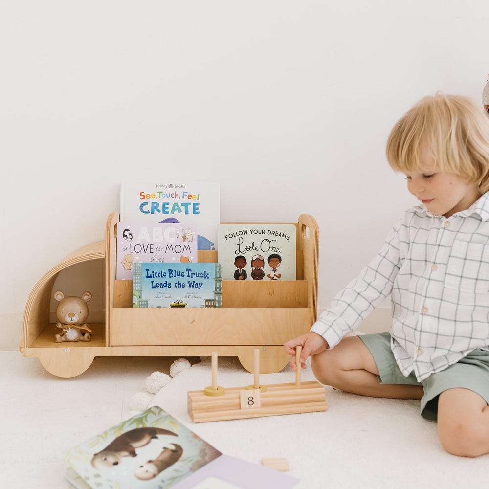 Christmas Gift for Toddler - Truck Bookcase, Montessori bookshelf, Unique Baby present, Nursery shelves, 1 year old gift, Waldorf furniture - Image 4