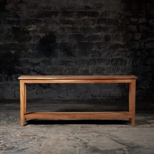 Rustic Neem Wood Console Table with bottom shelf for Additional Storage & Distinctive Design With Tapered Legs. Made from Reclaimed Wood.