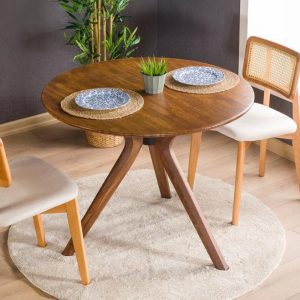 Round Dining Table 2 to 6 Seat Dining Room Dinner Table, Small Walnut Wood Circular Dine Table Kitchen Furniture, Pedestal Leg Dinner Table