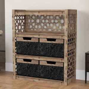 Wooden Dresser with Baskets, Bookshelf with Storage Bins, Chest of Drawers