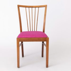 Vintage 1960s Dining Chair – Beech Wood Frame, Magenta Upholstery, Unknown Manufacturer
