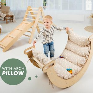 Gifts for kids furniture - Montessori climbing arch set with pillow, Kletterbogen mit rutsche, Arch rocker with cushion Toddler climbing gym