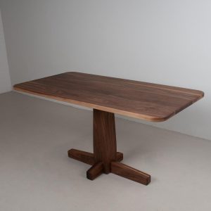 Walnut Pedestal Table, Narrow Dining Table for Banquette, Small Wood Table for a Banquette, Kitchen Dining Table, Walnut Slim Dining Table