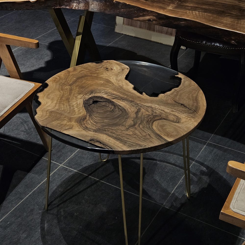 Epoxy Resin Coffee Table Walnut Wood - Round Live Edge Resin Table, Modern Rustic Epoxy Coffee Table for Living Room - Image 4