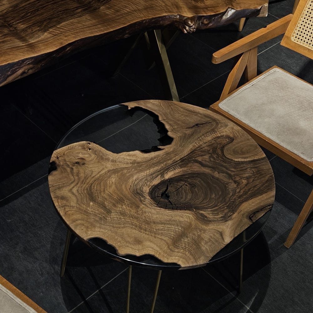 Epoxy Resin Coffee Table Walnut Wood - Round Live Edge Resin Table, Modern Rustic Epoxy Coffee Table for Living Room - Image 3