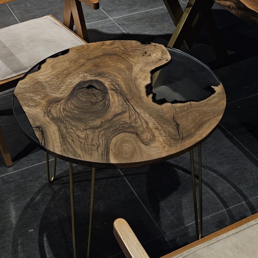 Epoxy Resin Coffee Table Walnut Wood - Round Live Edge Resin Table, Modern Rustic Epoxy Coffee Table for Living Room - Image 5