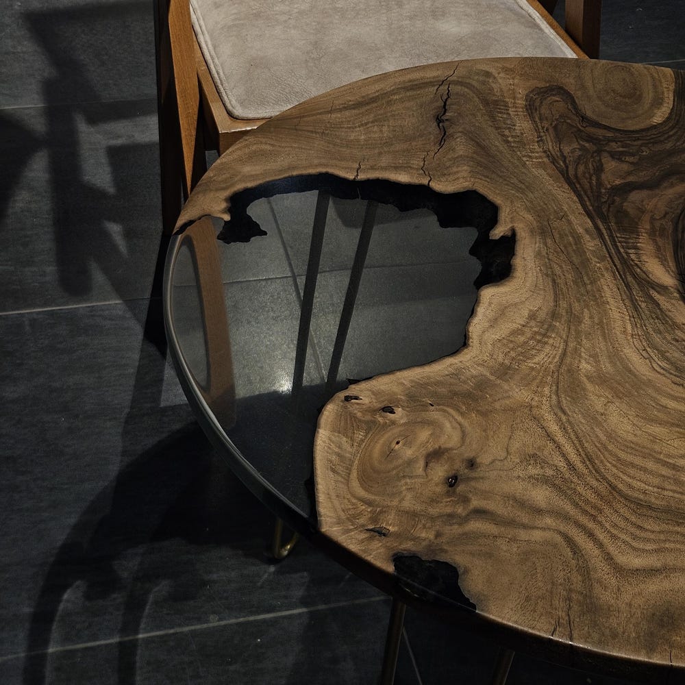 Epoxy Resin Coffee Table Walnut Wood - Round Live Edge Resin Table, Modern Rustic Epoxy Coffee Table for Living Room - Image 7