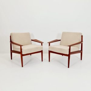 Mid century easy lounge chairs by Arne Vodder For Glostrup teak & brass, 1960s, Set of 2