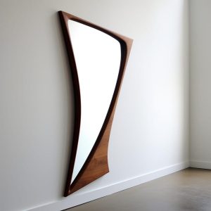 Real Walnut Wooden Frame Mirror,  Asymmetrical Mirror, Irregular Mirror,  Bathroom Mirror, Vanity Mirror, Wavy Mirror, Home Decor Mirror