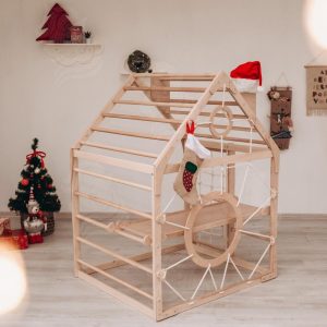 Montessori Climbing Playhouse, Wooden Indoor Climbing Set, Kids Rope Swing, Play Gym, Soft Play Equipment, Toddler Balance Board