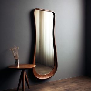 Real Walnut Wooden Frame Mirror,  Asymmetrical Mirror, Irregular Mirror,  Bathroom Mirror, Vanity Mirror, Wavy Mirror, Home Decor Mirror