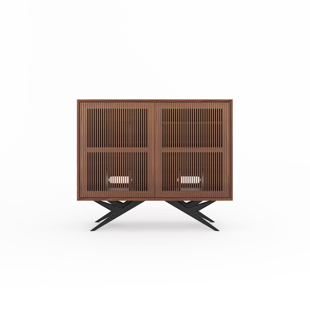 High Walnut Record Player Stand with vinyl storage in Mid Century Modern Style, Media Console, Turntable Stand - Image 3