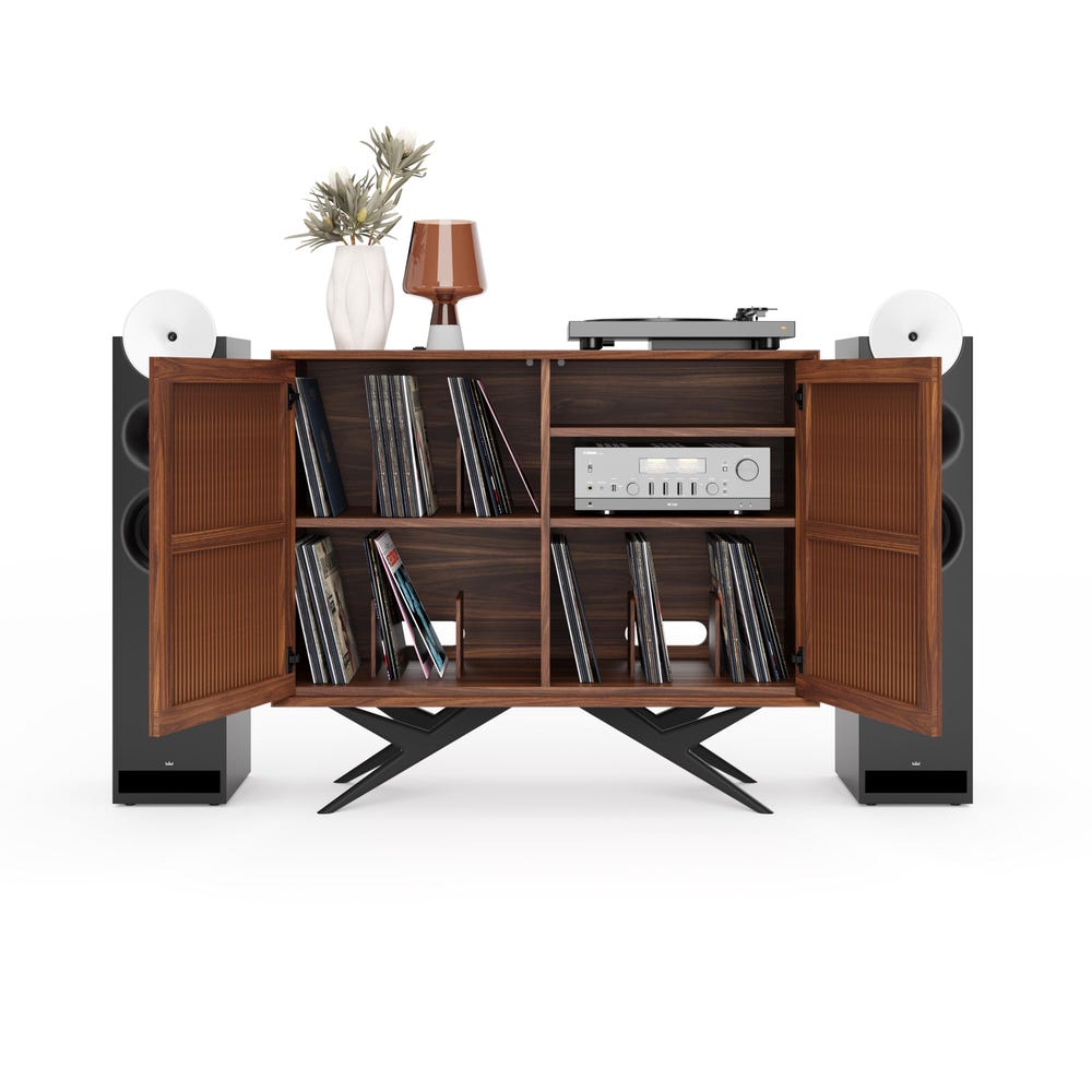 High Walnut Record Player Stand with vinyl storage in Mid Century Modern Style, Media Console, Turntable Stand - Image 5