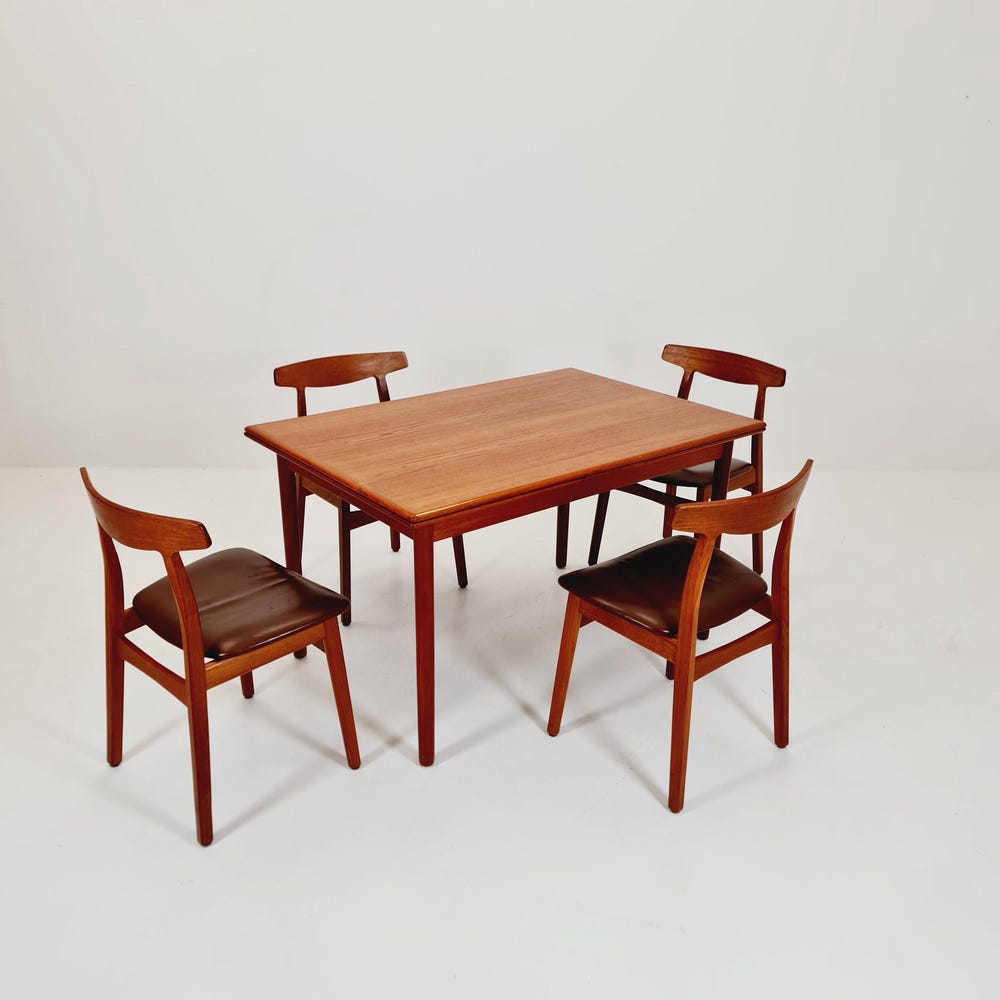 Mid Century Dansih Teak and Leather chair by Henning kaernulf, 1960s Set of 4 - Image 3