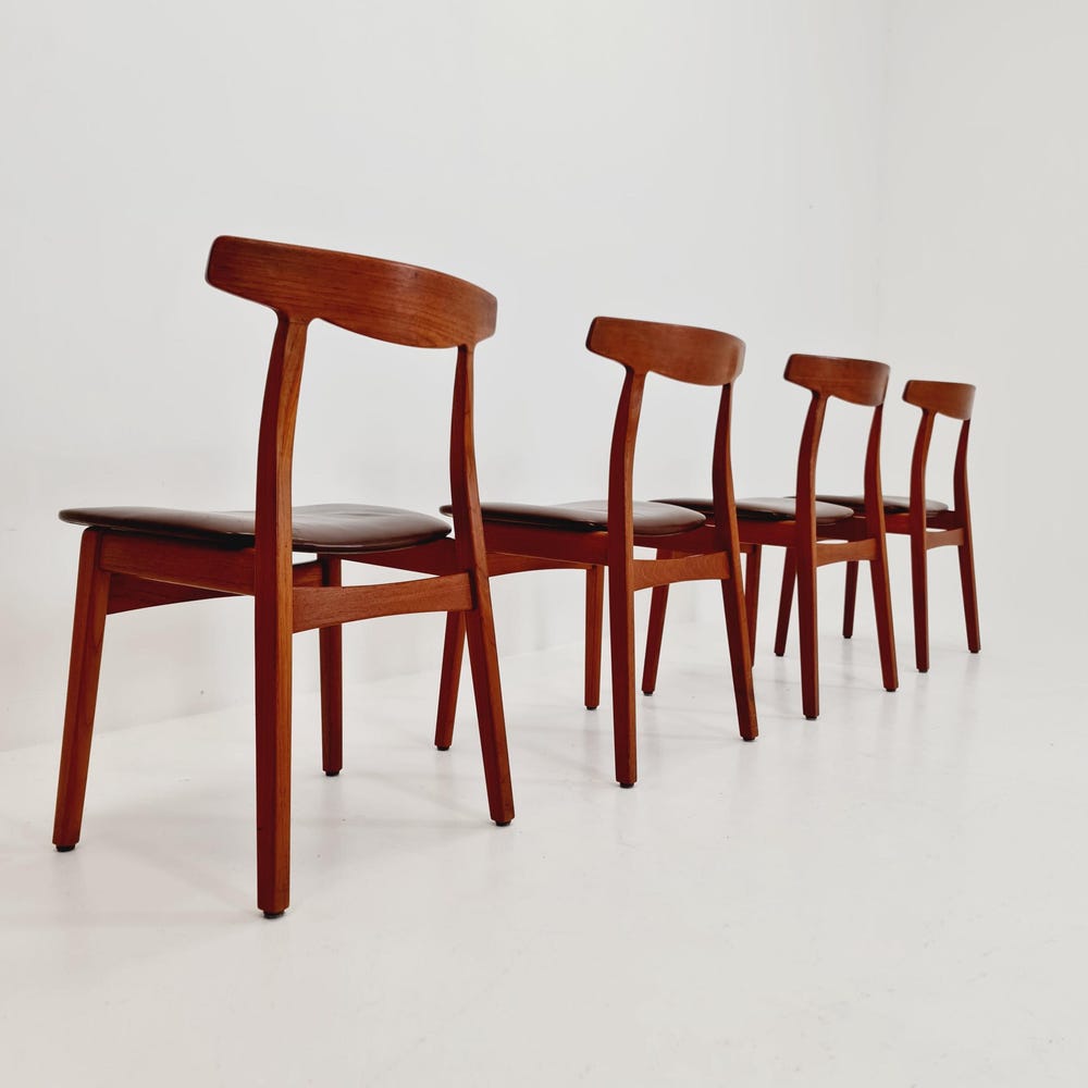 Mid Century Dansih Teak and Leather chair by Henning kaernulf, 1960s Set of 4 - Image 4
