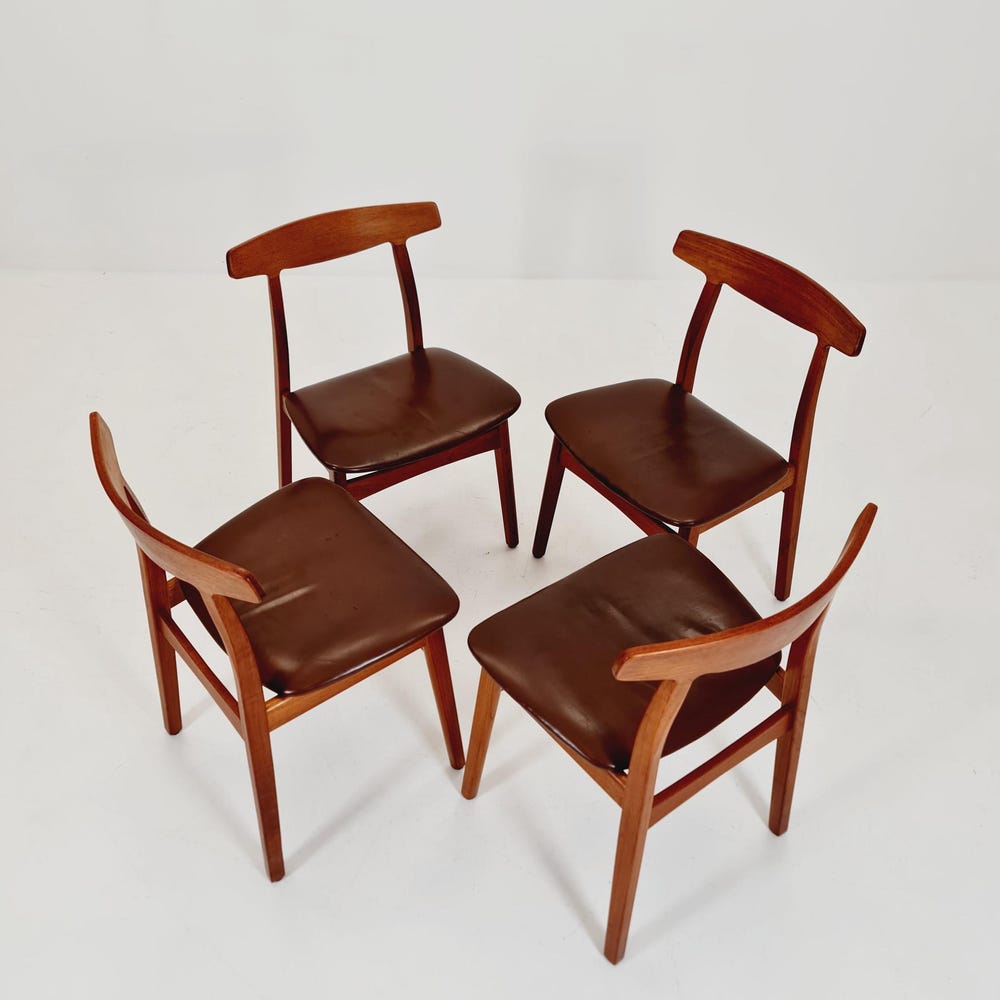 Mid Century Dansih Teak and Leather chair by Henning kaernulf, 1960s Set of 4 - Image 6