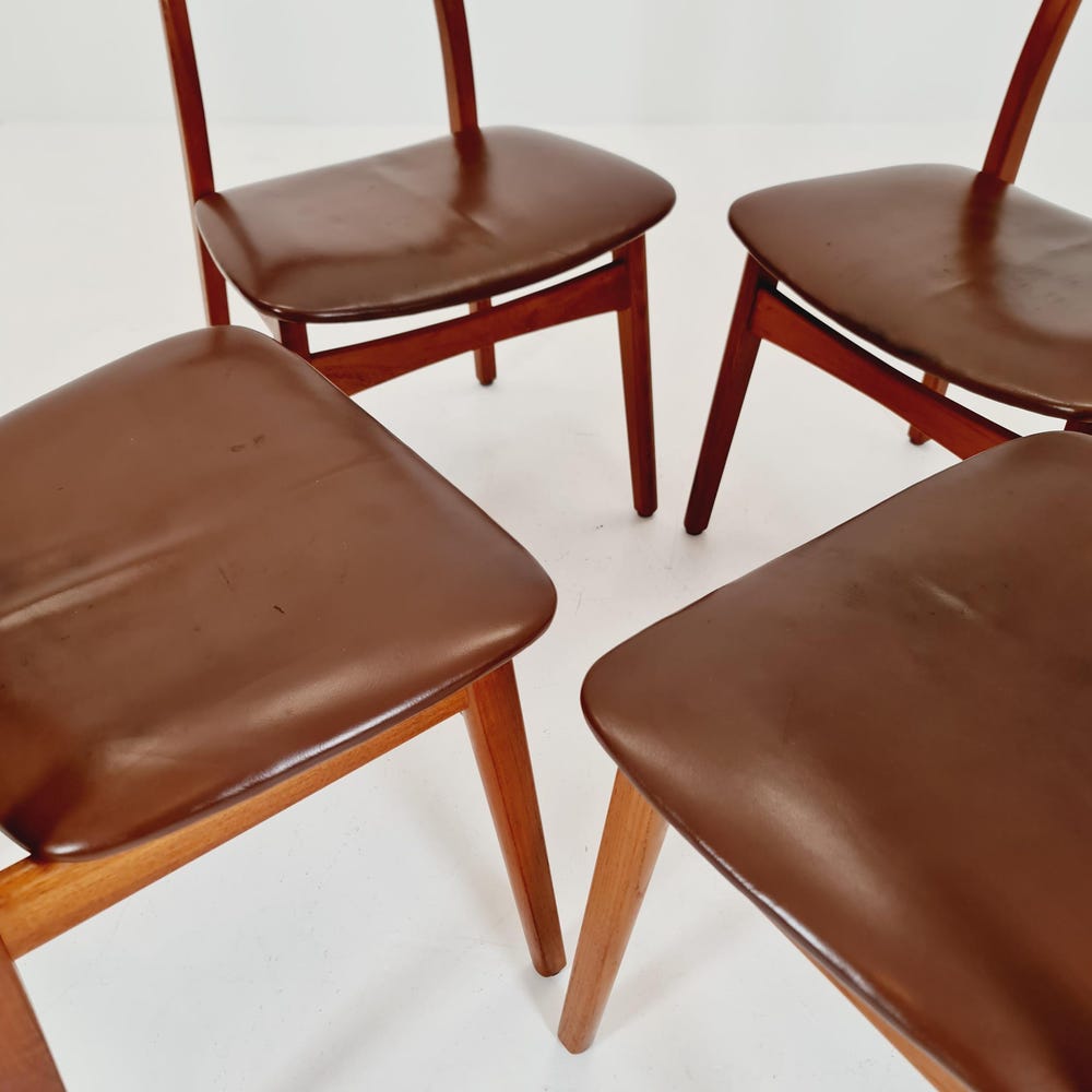Mid Century Dansih Teak and Leather chair by Henning kaernulf, 1960s Set of 4 - Image 7