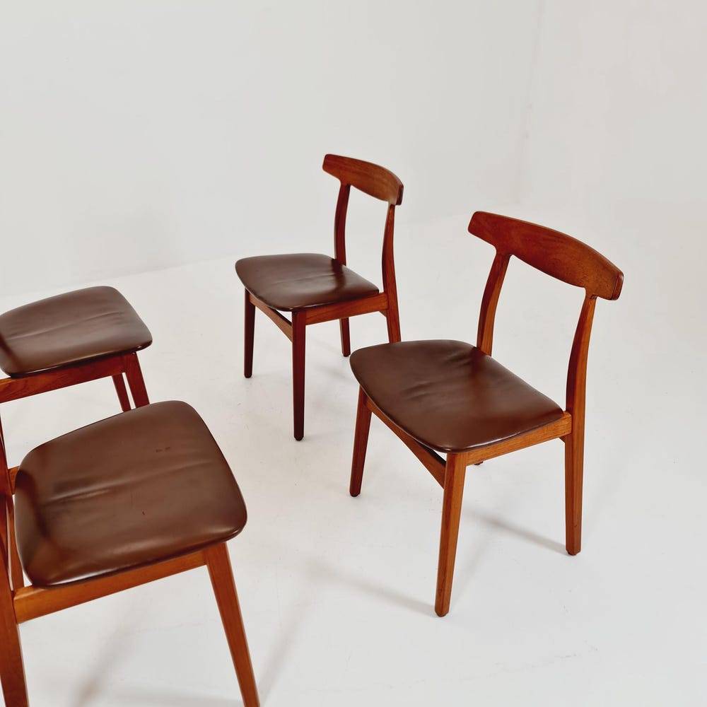 Mid Century Dansih Teak and Leather chair by Henning kaernulf, 1960s Set of 4 - Image 9
