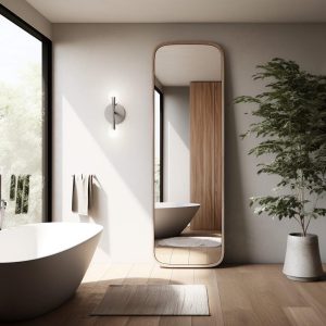 MDF Wooden Walnut Veneer Frame Long Mirror,  Asymmetrical Mirror, Irregular Mirror,  Bathroom Mirror, Vanity Mirror, Home Decor Mirror