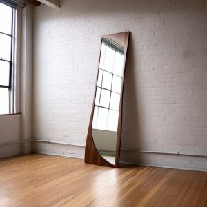 MDF Wooden Walnut Veneer Frame Long Mirror,  Asymmetrical Mirror, Irregular Mirror,  Bathroom Mirror, Vanity Mirror, Home Decor Mirror