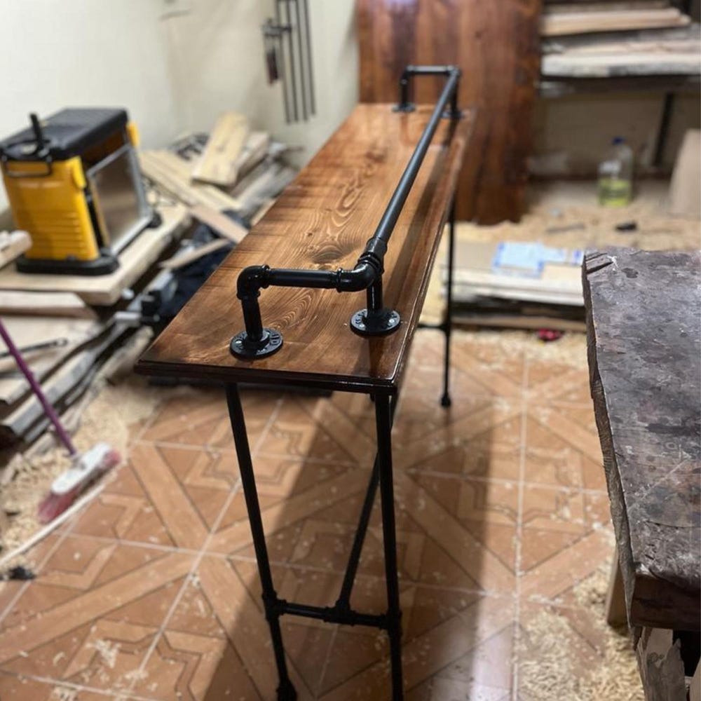 Drink Rail Sofa Wood Bar Table, Live Edge Walnut Bar Table, Home Theatre Entertainment Table, Reclaimed Wood Pub Table, Handmade Furniture - Image 10